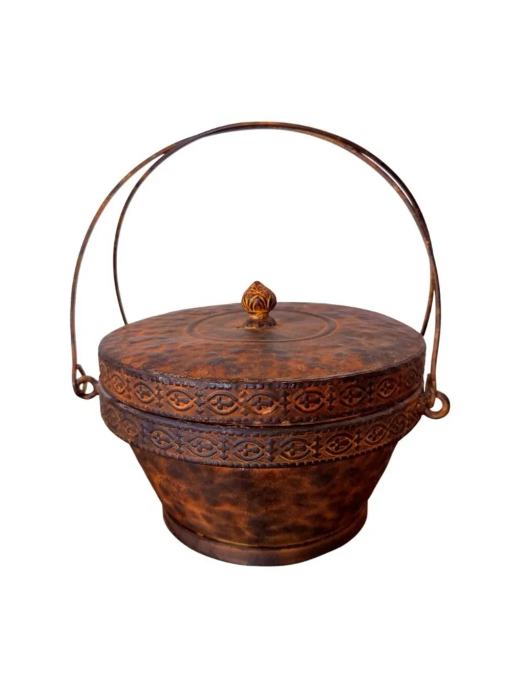 Vintage Asian Tooled Leather & Bamboo Wedding Basket Lidded Keepsake Box with Me